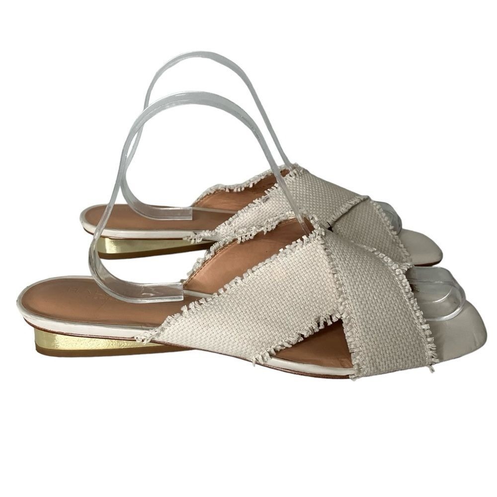 Halston Heritage Estella Woven Fabric Criss Cross Slide Sandals - Size 10M
